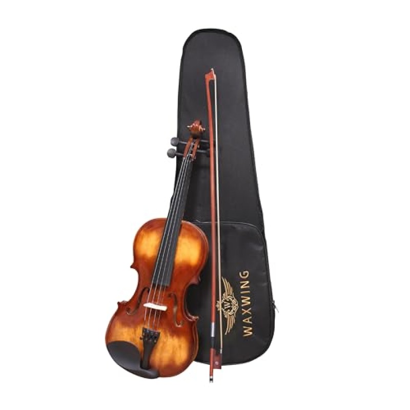 Waxwing professional Violin 4/4 with Bow and Carrying Case, Natural Wood glossy Finish